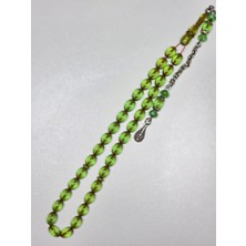 Efekentli Renk Almaya Başlamış Yeşil Ateş Kehribar Özel Püsküllü Tesbih Beyzi Kesim (6,5 x 9 Mm)