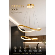 Elvora Home Modern Premium 2'li Gold Halka 3 Renkli Ledli 48W Sarkıt Avizesi Salon Mutfak Oturma Odası Avizesi Modelleri