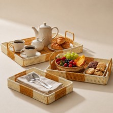 Saros Teknoloji Çift Renkli Hasır Görünümlü Çok Amaçlı Servis ve Sunum Tepsileri
