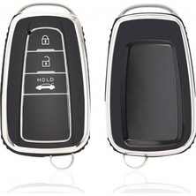 Keyron Toyota Corolla Rav4 Land Cruiser Camry Prado C-Hr Gümüş Kenar Tpu Anahtar Kılıfı (3 Tuş) Siyah Gümüş