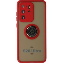 Uravas Store Samsung Galaxy S20 Ultra Kılıf Montreal Yüzüklü Silikon Kapak - Kırmızı
