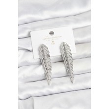 Uravas Store Pirinç Gümüş Renk Balık Sırtı Model Zirkon Taşlı Kadın Küpe