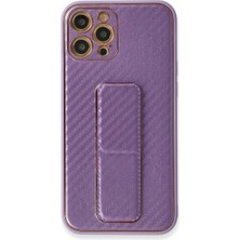 Drop Tedarik Apple Iphone 12 Pro Kılıf Coco Karbon Standlı Kapak - Mor