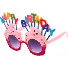 Lizbon Center Happy Birthday Yazılı Pembe Fuşya Renk Pembe Pastalı Parti Gözlüğü 12X7 cm