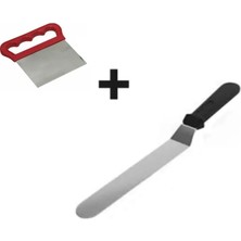 Colezium 2li Set Hamur Şekillendirici Eğik Pasta Spatulası ve Metal Hamur Kesici Kazıyıcı Spatula