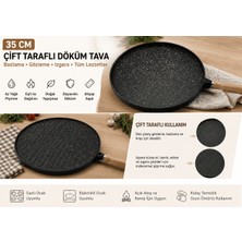 Colezium 35 cm Döküm Gözleme Tası Çift Taraflı Bazlama Izgara Tası Ahşap Saplı Yapışmaz