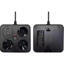 Drop Tedarik Akım Korumalı Anahtarlı Priz - 3x Priz - 2x USB - 2x Type-C - 2 mt Kablo Hızlı Şarj Özellikli Siyah