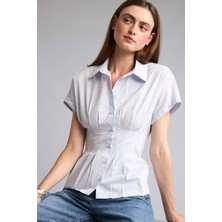 DeFacto %100 Pamuk Fitted Ceket Yaka Poplin Kısa Kollu Açık Mavi Gömlek F9335AX26AU