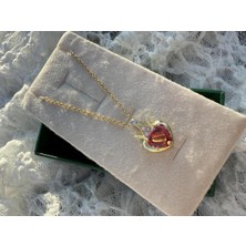 Regina Gems Kalpli Kırmızı Taşlı Altın Zarif Kolye Altın Standart