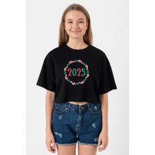 Christmas Holiday Wreath Siyah Kadın Crop Tshirt