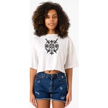 Monogatari Anime Episode Clan Symbol Beyaz Kırçıllı Kadın Crop Tshirt