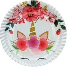 Booddie Doğum Günü Partisi Çiçek Temalı Unicorn Tabak/bardak 8li Set