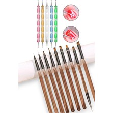 Profesyonel Yüksek Kalite 9'lu Tırnak Süsleme Fırçası ve 5'li Dot Kalem Seti. Nail Art Fırça Seti Easy Beauty
