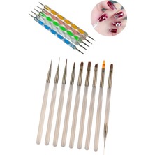 Profesyonel Yüksek Kalite 9'lu Tırnak Süsleme Fırçası ve 5'li Dot Kalem Seti. Nail Art Fırça Seti Easy Beauty