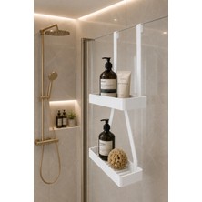 Arvella Studio Duşakabin Askılı Düzenleyici Raf – Delmeden Takılabilir 2 Katlı Banyo Şampuanlık Organizer - Nova Beyaz