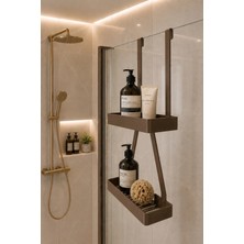 Arvella Studio Duşakabin Askılı Düzenleyici Raf – Delmeden Takılabilir 2 Katlı Banyo Şampuanlık Organizer - Nova Kahverengi