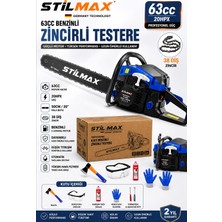 Stilmax 63CC Benzinli Motorlu Testere 20'' 50 cm 38 Diş Zincirli Ağaç Odun Kesme Dal Budama Zincir Testere