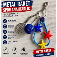 Dinç Spor Metal Raket Spor Anahtarlık - 3D Baskı Çanta Süsü - Spor Temalı Hediyelik Anahtarlık - Unisex