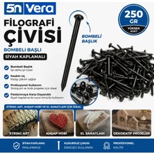 5N Vera Bombeli Başlıklı Filografi Çivisi 250 Gram | Siyah Kaplamalı String Art ve Ahşap El Sanatları Için Hobi Çivisi