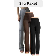 Thiff Krep Kumaş Likralı Kadın Palazzo Pantolon 3'lü Set