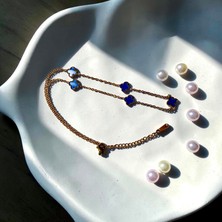 Jade Accessory Luxury 316L Gold  Bileklik Çift Taraflı Mavi