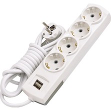 Shopwave Kablolu Usb'li 4'lü Topraklı Grup Priz Fiş Çoğaltıcı 2 Metre Çoklu Asmalı Uzatma Kablosu Dü
