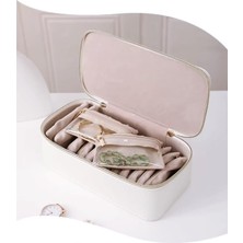 Shopwave Km-10 Lüks Takı Kutusu, Beyaz Deri, 23.5X11.8X8 Cm, Taşınabilir Mücevher Organizatörü, 12 Adet Kese