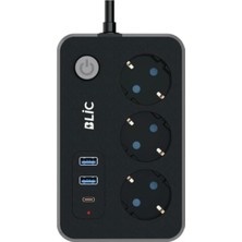 Shopwave Blic Strip Power Akıllı Çocuk Korumalı Priz, 3 Soket, 2 Usb, 1 Type-C, Termal Koruma, 2500W, 10A, 2