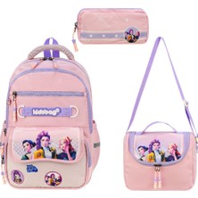 KumOziShop Kız Çocuk Baskılı Ortopedik Su Geçirmez Ultra Lüx Okul Çantası Termal Beslenme ve Kalemlik
