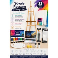 Lüks Resim Başlangıç Seti 2-Şövale (Şövalye), Tuval (Tual Seti), Ressam Akrilik Yağlı Boya Seti