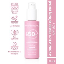 Bade Natural Aydınlatıcı Pembe Güneş Koruyucu Krem 50 SPF 30 ml Tüm Cilt Tipleri İçin Nemlendirici