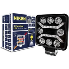 Shopwave Niken Off Road Sis Lambası Çalışma Lambası 8 LED Kare 3 Fonksiyonlu