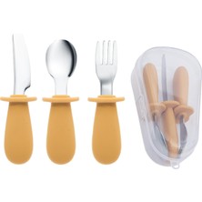 Shopwave Guqqo Silikon Saplı Bebek Çatal Kaşık Seti, 316L, Blw, Saklama Kutulu, Turuncu