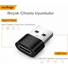 USB To Type-C Dönüştürücü/çevirici, 3A Hızlı Şarj ve Veri Aktarımı, Otg, Mini Boy Siyah, Iphone ve Dizüstü Bilgisayar Uyumlu Carplay, Android Auto Uyumlu