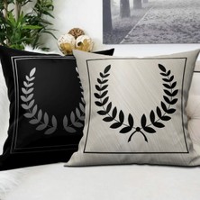 Ardizayn 2'li Taç Desenli (KREM - SİYAH) Kadife Kumaş Dekoratif Kırlent Kılıfı - Çift Taraflı Baskı
