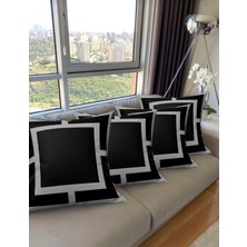 Ardizayn Modern - (Gri - Siyah) Kadife Kumaş 4'lü Kırlent Kılıfı (43x43 cm) - Çift Taraflı Baskı