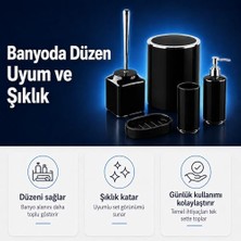 5li Banyo Seti, Beş Parça Düzenleyici, 5 Litre Çöp Kovası, Tuvalet Fırçası, Sıvı ve Katı Sabunluk, Diş Fırça ve Macunu Kutusu (Siyah)