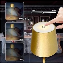 Istanbul Gold Şarjlı Masa Lambası Dimmerli 3 Renk Işıklı Dokunmatik Cata Dekoratif Abajur Cafe Restoran Sunum Yemek Masası Üstü Lambası Gold Renk Metal