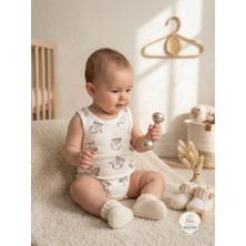 Gökçe Baby Unisex Bebek Beyaz Tavşan Desenli %100 Pamuk Ajurlu Askılı Zıbın / Body