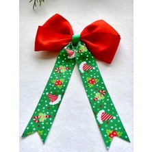 Shopwave El Yapımı Yılbaşı Desenli Yeşil Kuyruklu Kırmızı Yeni Yıl, Noel, Yılbaşı Saç Tokası cm x 13 cm