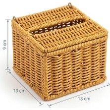 Bg Store Kapaklı Hasır Peçetelik Kutu 13X13X9 cm Doğal Rattan Peçete Saklama Kutusu