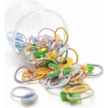 Shopwave Çiçek Figürlü Renkli Saç Lastiği Seti, Twisted Rope Bantlı, Kız Çocukları Için, Plastik Kavanozda