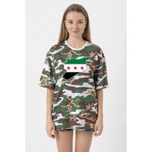 Suriye Yeni Bayrak Kamuflaj Kadın Oversize Tshirt