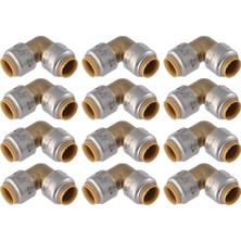 Shopwave Sharkbite 1/2 Inç 90 Derece Dirsek, 12'li Paket, Pirinç Tesisat Armatürü, Pex Boru, Bakır, Cpvc