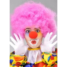 Shopwave Pembe Renk Kıvırcık Afro Bonus Peruk Takma Saç Kırmızı Burun Seti