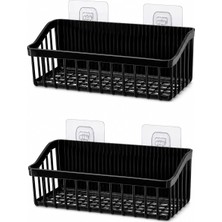 Shopwave 2'li Yapışkan Askılı Banyo Mutfak Organizer Sepeti - Delmeden Montaj Duvar Rafı - Su Tahliyeli P