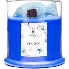 Büyük Üfleme Cam Balık Dekorlu Saks Mavisi Ocean Breeze Kokulu Vegan Mum (380 Gr)