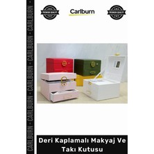 Carlburn Özel Üretim Lüks Şık Bölmeli Organizer Aynalı Estetik Kaliteli Deri Kaplamalı Makyaj Takı Kutusu