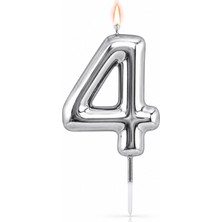 Süsle Bebek ve Parti 4 Rakam Mum Gümüş - 10 cm
