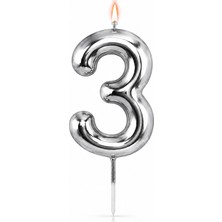 Süsle Bebek ve Parti 3 Rakam Mum Gümüş - 10 cm